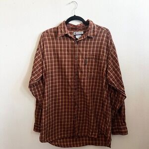 Vintage Columbia‎ Sportswear Plaid Button Up Shirt Brown Outdoors Large